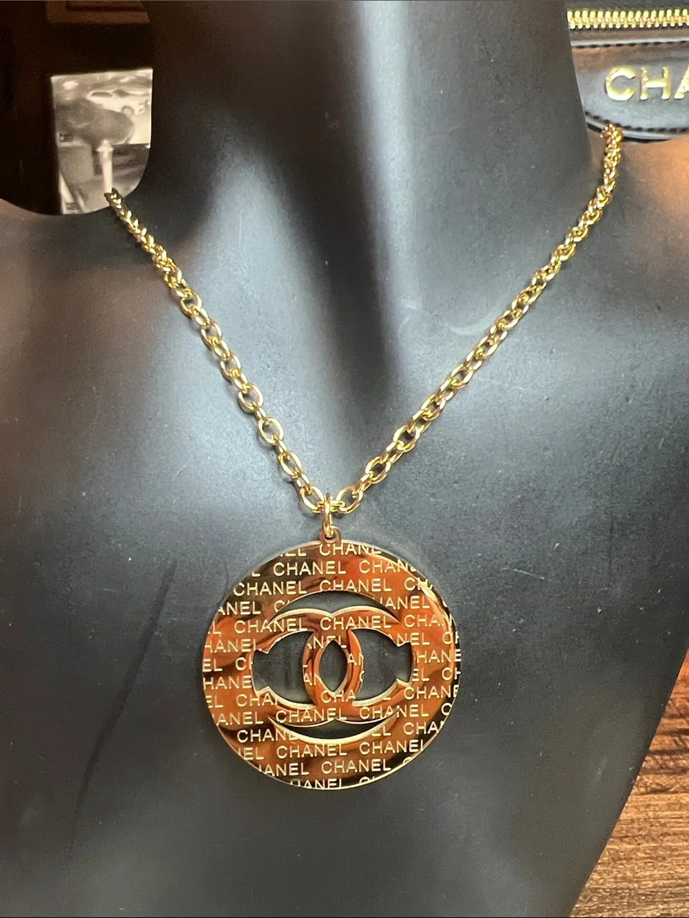 Gold-Tone Logo Medallion Pendant Necklace